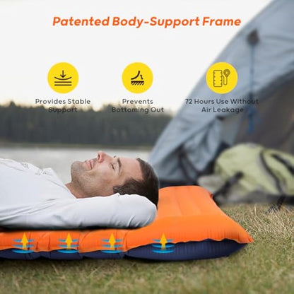 VALEHOWL 10CM Thick Double Sleeping Mat for Camping, with Foot Pump and Pillow, Lightweight Camping Mattress 2 Person for Outdoors, Backpacking, Hiking