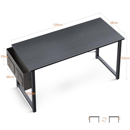 ODK Computer Writing Desk, Sturdy Home Office PC Table, Work Desk with Storage Bag and Headphone Hook (Black, 120 x 48 cm)