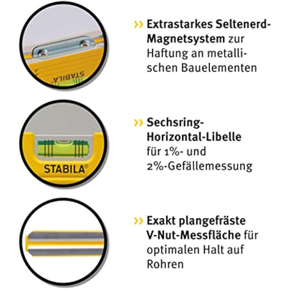 Stabila 16672/4 25 cm"Torpedo Type 81 SV REM W45" Spirit Level with Bag - Yellow/Black