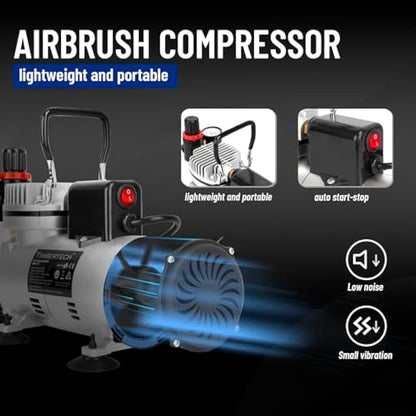 Timbertech Professional Upgraded Piston Airbrush Compressor ABPST07 with Motor Cool Down Fan/Powerful Working Pressure/Strong Airflow for Hobby, Food Decoration, Body Tattoo, Graphic and so on