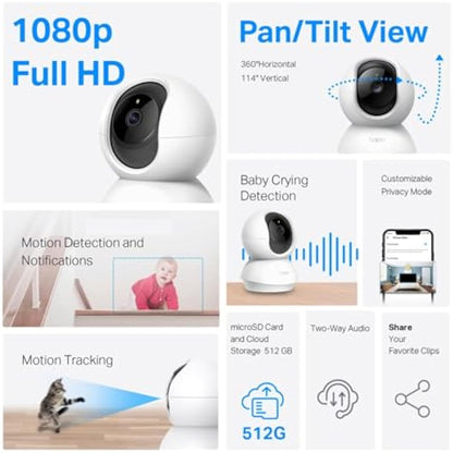 Tapo C200 2-Pack 1080p Pan/Tilt Indoor Camera, Baby Monitor, Motion Detection, Customizable Privacy Mode, 2-Way Talk, Night Vision, Cloud and Local Storage, Works With Alexa and Google, No Monthly Fee