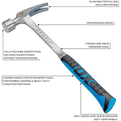OX OX-P082328 - Straight Claw Framing Hammer with Smooth Face – 28 Oz
