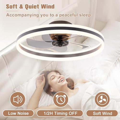 VOLISUN Ceiling Fans with Lights Remote Control, 6 Speeds and Dimmable Modern Smart Ceiling Fan Light, Quiet LED Fan Lights for Bedroom Living Room Dining Room (60cm, Black)
