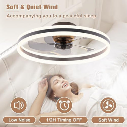 VOLISUN Ceiling Fans with Lights Remote Control, 6 Speeds and Dimmable Modern Smart Ceiling Fan Light, Quiet LED Fan Lights for Bedroom Living Room Dining Room (60cm, Black)