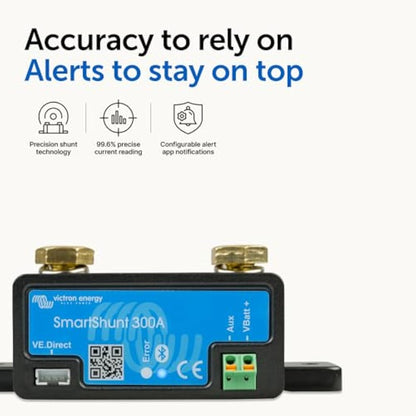 Victron Energy SmartShunt Battery Monitor (Bluetooth) - Victron Smart Shunt - 6.5V-70V, 300 amp
