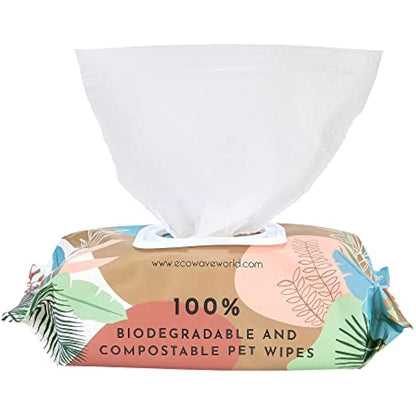 Eco Wave Hypoallergenic Plant-Based Pet Wipes, Dog and Cat Grooming Wipes for Face, Ears, Body, Butt, and Paws, Fragrance Free, Compostable, 400 Count
