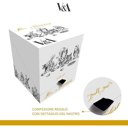 V&A Alice in Wonderland Teapot and Cup Set For 1 in Gift Box, Fine China Tea Set, White, 250 ml