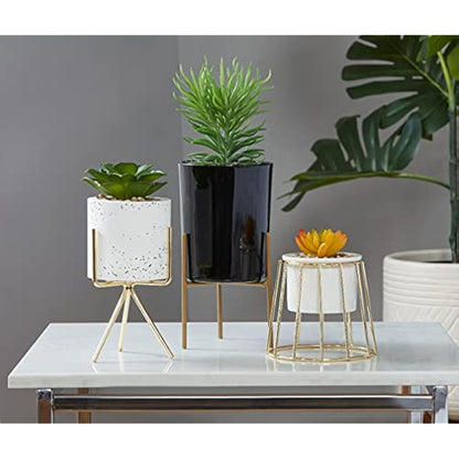 Sleepdown Halo Ochre Succulent Artificial Faux Plant Gold Cage Stand for Home Office Bathroom Decor Indoor Decoration Aesthetics, Small