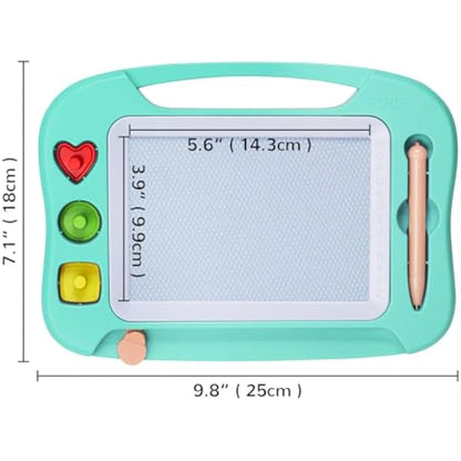 SGILE Magnetic Drawing Board for Kids, Colorful Erasable Doodle Board with Magnet Pen, Painting Sketch Pad with Three Stamps, Travel Toy, Birthday Gift, Educational Learning Toy for Toddlers, Green