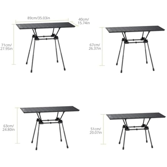 Anbte 3ft Folding Camping Table, 4 Adjustable Heights Tall Aluminum Roll Up Camping Table with Carrying Bag, Portable, for Picnic, Camping, BBQ, Party, Backyard, Beach, Patio, 88 cm X 40 cm, Black