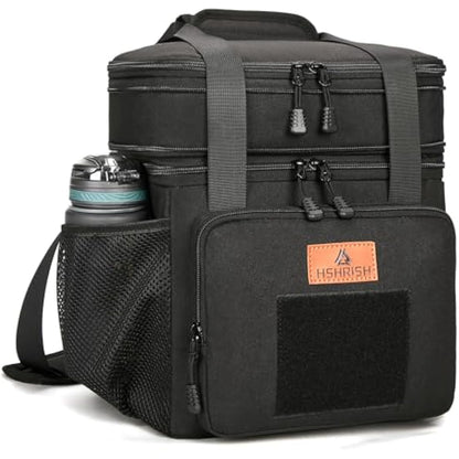 HSHRISH Large Insulated Lunch Bag for Man, Double Layer Insulated Large Cooler Bag for Men Adults Waterproof Leakproof Durable Lunch Bag for Work Outdoor Picnic Camping Day Trips 22L, Black