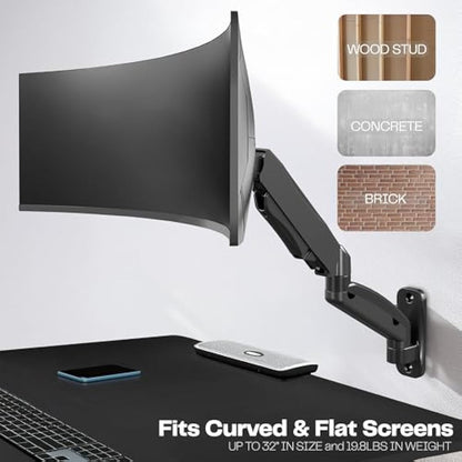 VIVO Height Adjustable Pneumatic Extended Arm Single Monitor Wall Mount, Full Motion Articulating, Fits 17 to 27 inch Screen, Black, MOUNT-V001G