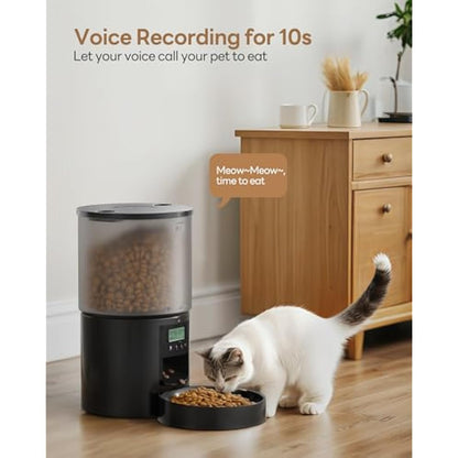Automatic Cat Feeder Cat Food Dispenser with Programmable Timer: 4L Intelligent Cat Bowls with 10s Voice Recorder - Electric Dog Feeder Support 1-6 Meals Button Control Lockable Lid