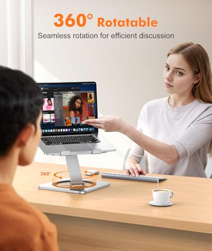 EOIWUY Laptop Stand with 360 Swivel Base, Portable Foldable Laptop Riser for Desk, Ergonomic Adjustable Computer Stand Holder for Team Work,