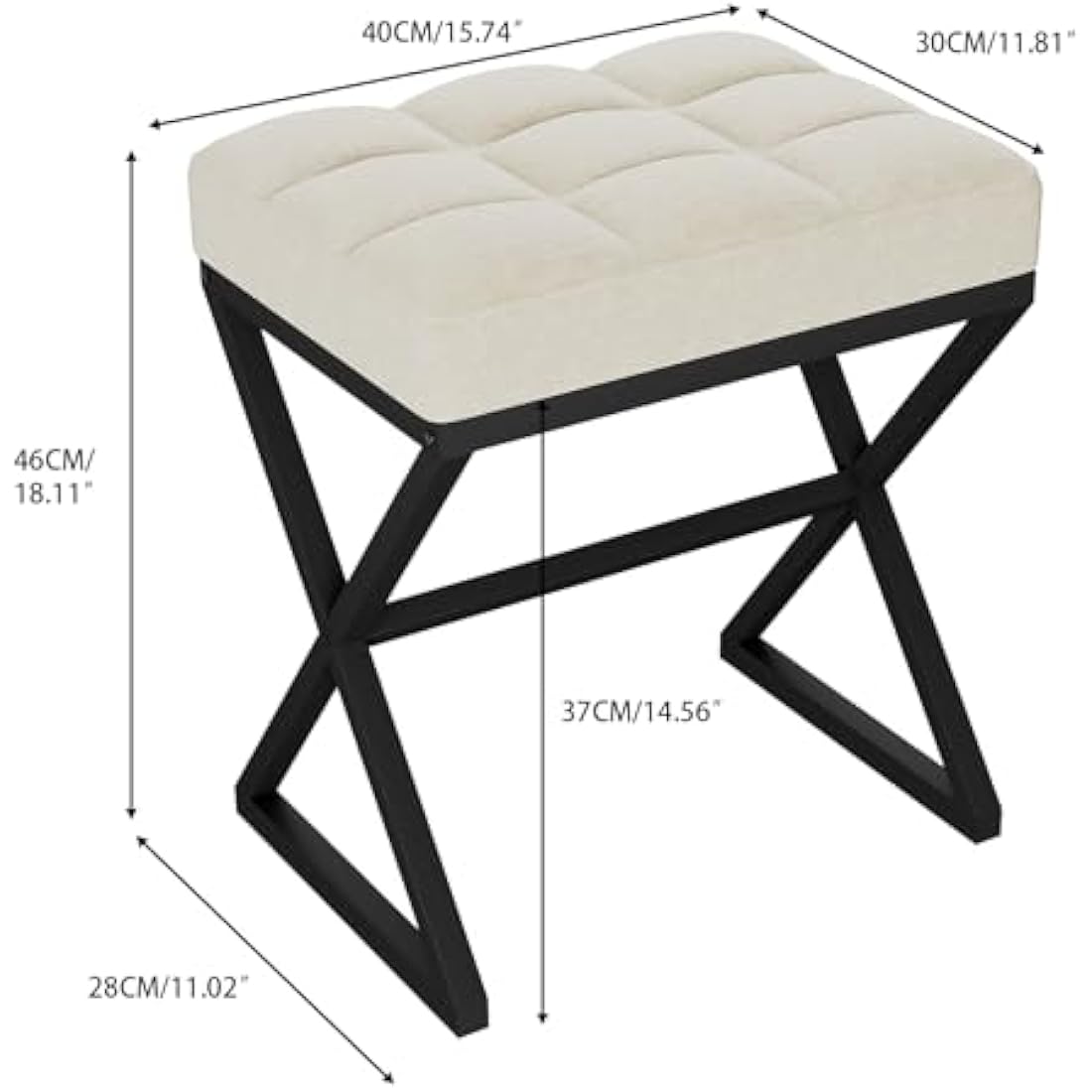 YMYNY Vanity Stool, Linen Footrest Stool, Square Ottoman Bench with X-Shaped Metal Legs, Makeup Dressing Stool for Vanity, Living Room, Bedroom, Entryway, Hallways 40×30×46CM Beige HBD033Y