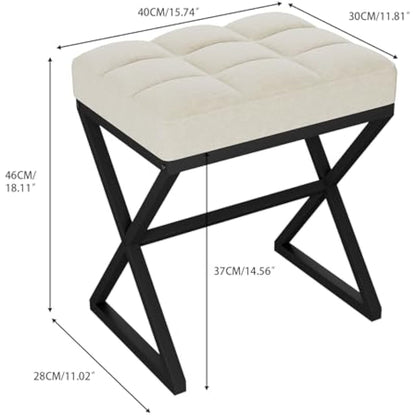YMYNY Vanity Stool, Linen Footrest Stool, Square Ottoman Bench with X-Shaped Metal Legs, Makeup Dressing Stool for Vanity, Living Room, Bedroom, Entryway, Hallways 40×30×46CM Beige HBD033Y