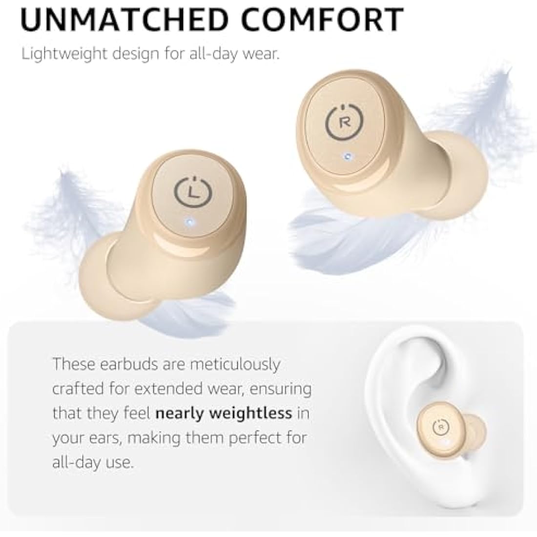 TOZO T10 Wireless Earbuds Bluetooth 5.3 Headphones, App Customize EQ, Ergonomic Desigh, 55H Playtime, Wireless Charging Case, IPX8 Waterproof Powerful Sound in-Ear Headset Khaki (New Upgraded)