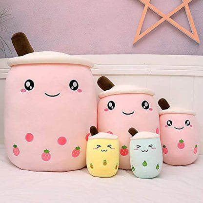 AMOZO Cute Cartoon Boba Milk Tea Soft Plush Doll, Giant Boba Bubble Plushie Stuffed Tea Cup Pillow Gift Toys(Pink,24cm)