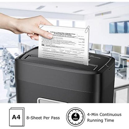 Bonsaii 8-Sheet Cross-Cut Paper Shredder for Home Office, P-4 Security, Shreds Credit Cards, Staples, Paper Clips, Overheat Protection, Easy Jam Clearance, 16L Bin (C261-C NEW)