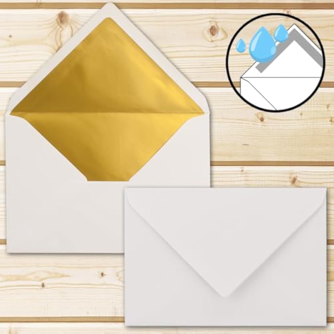 C6 Envelopes, White with Metallic Gold Lining, Thick Quality – Very Stable – 120 g/m², 114 mm x 162 mm, Gummed Edges - From the FarbenFroh Series by Neuser 100 Umschläge white/gold
