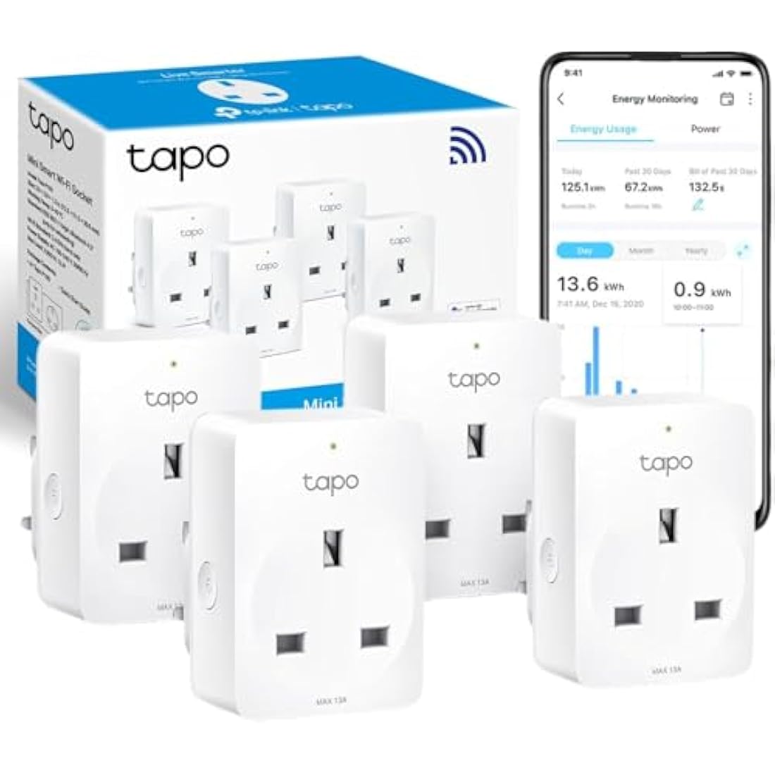 Tapo P110 (4-Pack) Smart Plug, WiFi Plug, Energy Monitoring, Electricity Usage Monitor, App Remote Control, Alexa Plug, Voice Control with Alexa & Google, Away Mode, Scheduling & Timer, Device Sharing