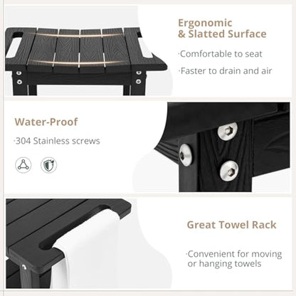 LUE BONA HDPS Shower Benches,Shower Stool for Shaving Legs with Shelf,Waterproof Bath Chair Seat for Bathroom,Weather Resistant/Non-Slip/Handles/Indoor or Outdoor Use,Black