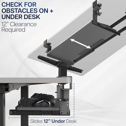 VIVO Large Height Adjustable Under Desk Keyboard Tray, C-clamp Mount System, 27 (33 Including Clamps) x 11 inch Slide-Out Platform Computer Drawer for Typing, Black, MOUNT-KB05HB