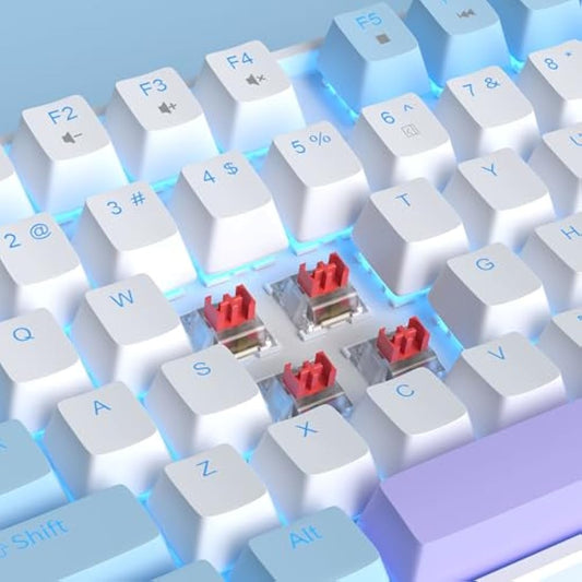 MageGee 75% Mechanical Gaming Keyboard with Red Switch, LED Blue Backlit Keyboard, 87 Keys Compact TKL Wired Computer Keyboard for Windows Laptop PC Gamer - White/Blue