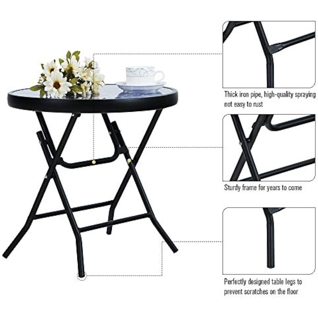 PHI VILLA Folding Side Table, Foldable Coffee Table, Outdoor Garden Table, Small Round Patio Table for Outdoor and Indoor-Blue