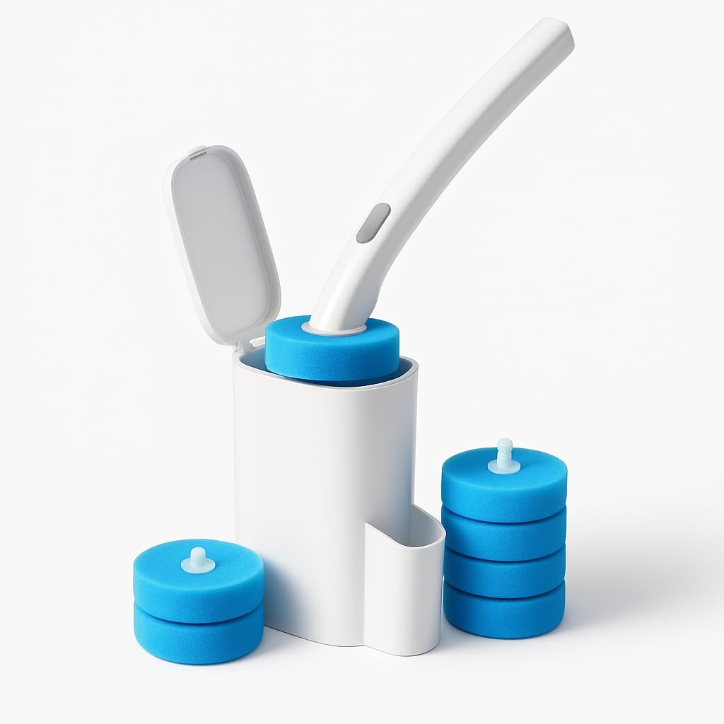 Complete Toilet Brush Kit with Disposable Heads - Effortless Cleaning - Hygienic & Convenient - Includes Storage Caddy - Versatile Bathroom Cleaner