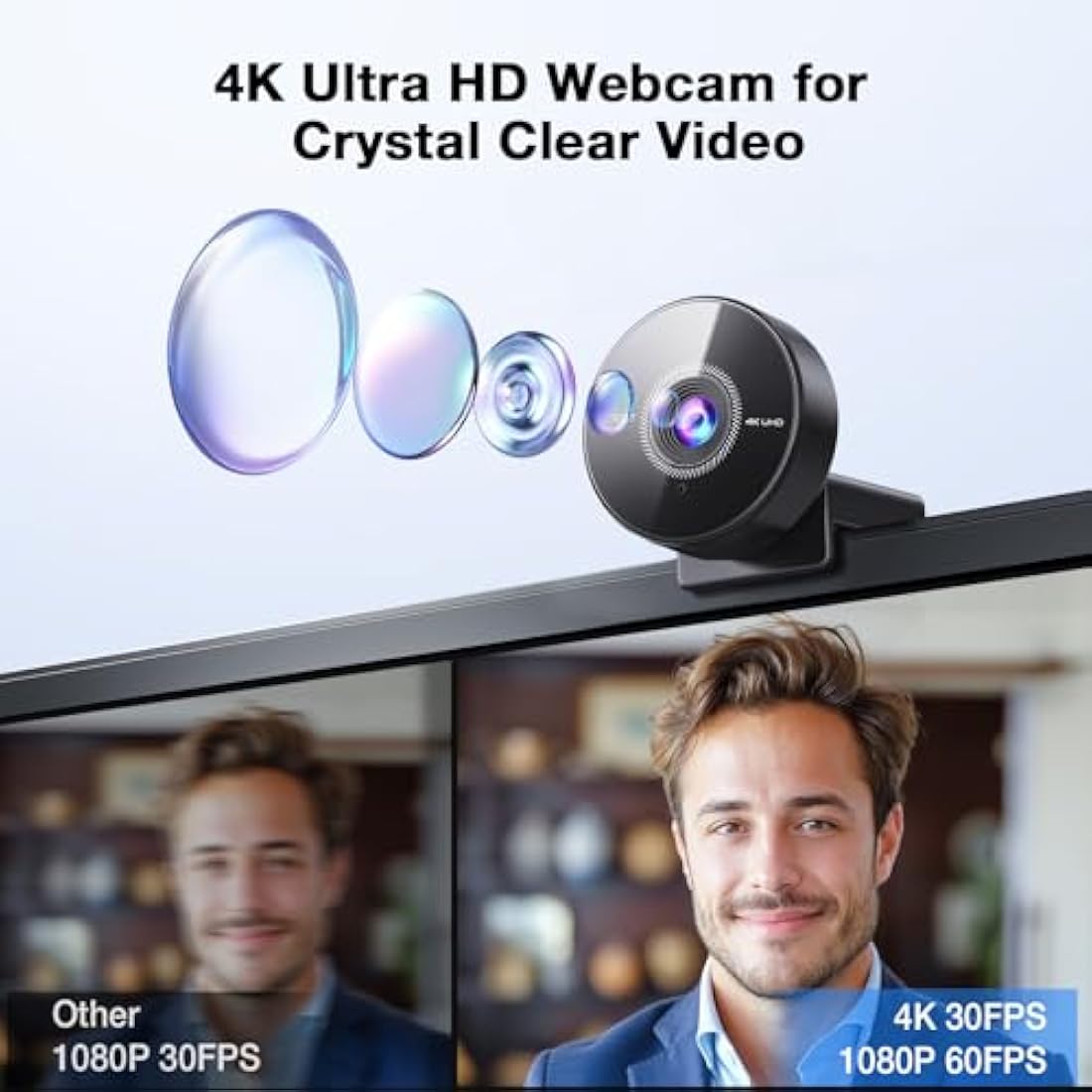 EMEET C950 4K Webcam for PC - 8 Megapixels UHD, PDAF Autofocus, Noise-Canceling Mic, 70° FOV, 1080P@60FPS, Privacy Cover, USB 2.0 Plug&Play, Ideal PC Camera 4K for Zoom/Teams/Google Meet