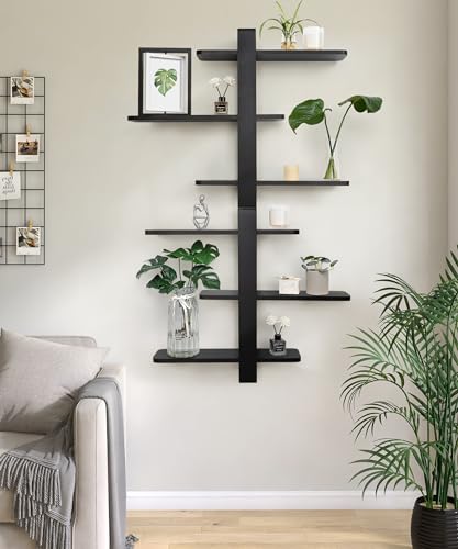SUMGAR Floating Shelves Black for Wall Mounted Shelving Unit All Pine Wood 50CM 3 Tier Large Shelf for Bedroom Living Room Office Bathroom Home