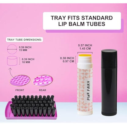 Kare & Kind Lip Balm Filling Tray Kit - 1x Filling Tray, 1x Spatula, 50x Lip Balm Tubes (Black), 50x Writable Sticker (3 colors), 50x Printed Stickers (Transparent) - DIY Homemade Lip Balm - Gift Idea