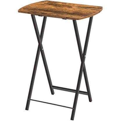 HOOBRO Side Table, Folding Tray Table, Snack Dinner Tables for Eating at Couch, Sofa End Table for Small Space, Living Room, Industrial, Easy Storage, Stable Metal Frame, Rustic Brown EBF17BZ01