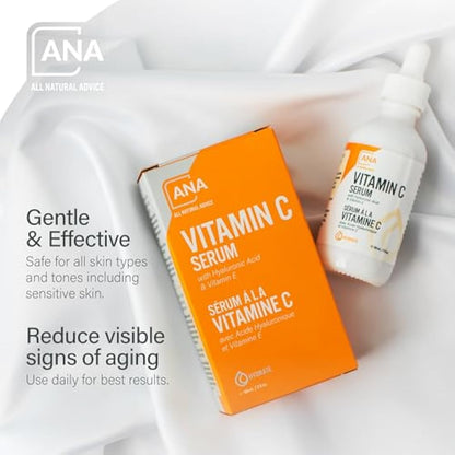 All Natural Advice Vitamin C Serum For Face with Hyaluronic Acid & Vitamin E – Facial Serum - Organic Face Care -Proud Canadian Company (60ml / 2oz)