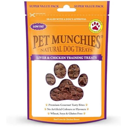Pet Munchies Liver and Chicken Dog Training Treats, Grain Free Tasty Bites with Natural Real Meat, Low in Fat and High in Protein 150g