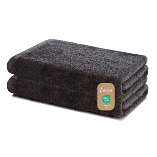 Lavea Bath Towels Set of 2, 60 x 120 cm, Soft and Absorbent 100% Cotton Towels, Anthracite, Oeko-Tex 100 Certified, with Hanging Loops, Washable at 60