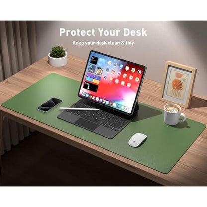 Aothia Leather Desk Mat, Large Mouse Mat, Non-Slip Desk Pad Desk Protector Mat, Waterproof PU Leather Laptop Mat Table Mat Desk Writing Pad for Office and Home(91cmx43cm, Olive Green)