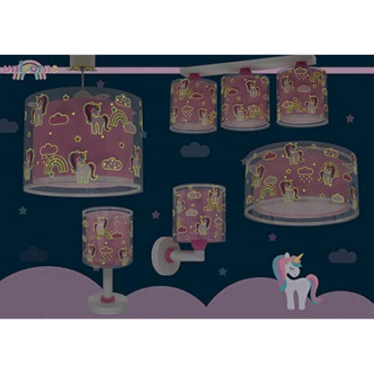 Dalber Children's Ceiling Light for Unicorns, Animals, Pink