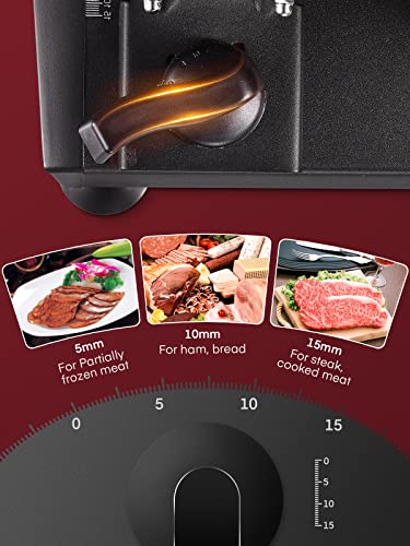 FOHERE Electric Meat Slicer Machine 200W for Home Use, with 2 Removable Stainless Steel Blade(Smooth/Serrated) and Food Pusher, Safety Switch, 0-15mm