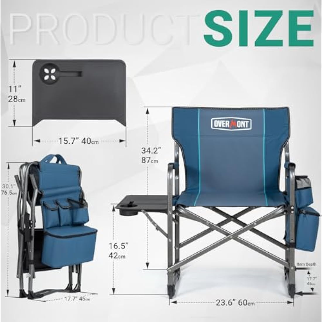OVERMONT Oversize Directors Camping Chairs for Adults - 180kg Heavy-Duty Folding Outdoor Chairs with Foldable Side Table & Cooler Bag for Outside Festival BBQ Beach Picnic Fish