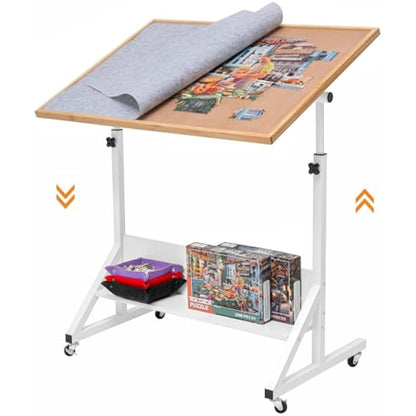 Tektalk Jigsaw Puzzle Table Puzzle Board with Cover Puzzle Easel Tilting Table with Height Adjustment, Enclosed with 4 Wheels, for Up to 1500 Pieces