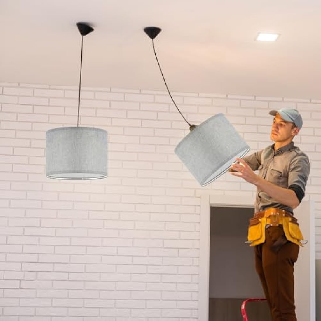 Weewooday 4 Sets Fabric Lampshade with E27 to E14 Adapter Ring Modern Ceiling Pendant Table Drum Light Shade Linen Lamp Shades for Table Bedside Floor Lamp(Grey,10 Inch)