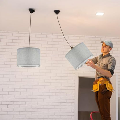 Weewooday 4 Sets Fabric Lampshade with E27 to E14 Adapter Ring Modern Ceiling Pendant Table Drum Light Shade Linen Lamp Shades for Table Bedside Floor Lamp(Grey,10 Inch)
