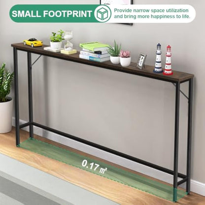 FURWOO Slim Console Table for Hallway Industrial Compact Display Table Sofa Table for Small Spaces(Rustic Brown)