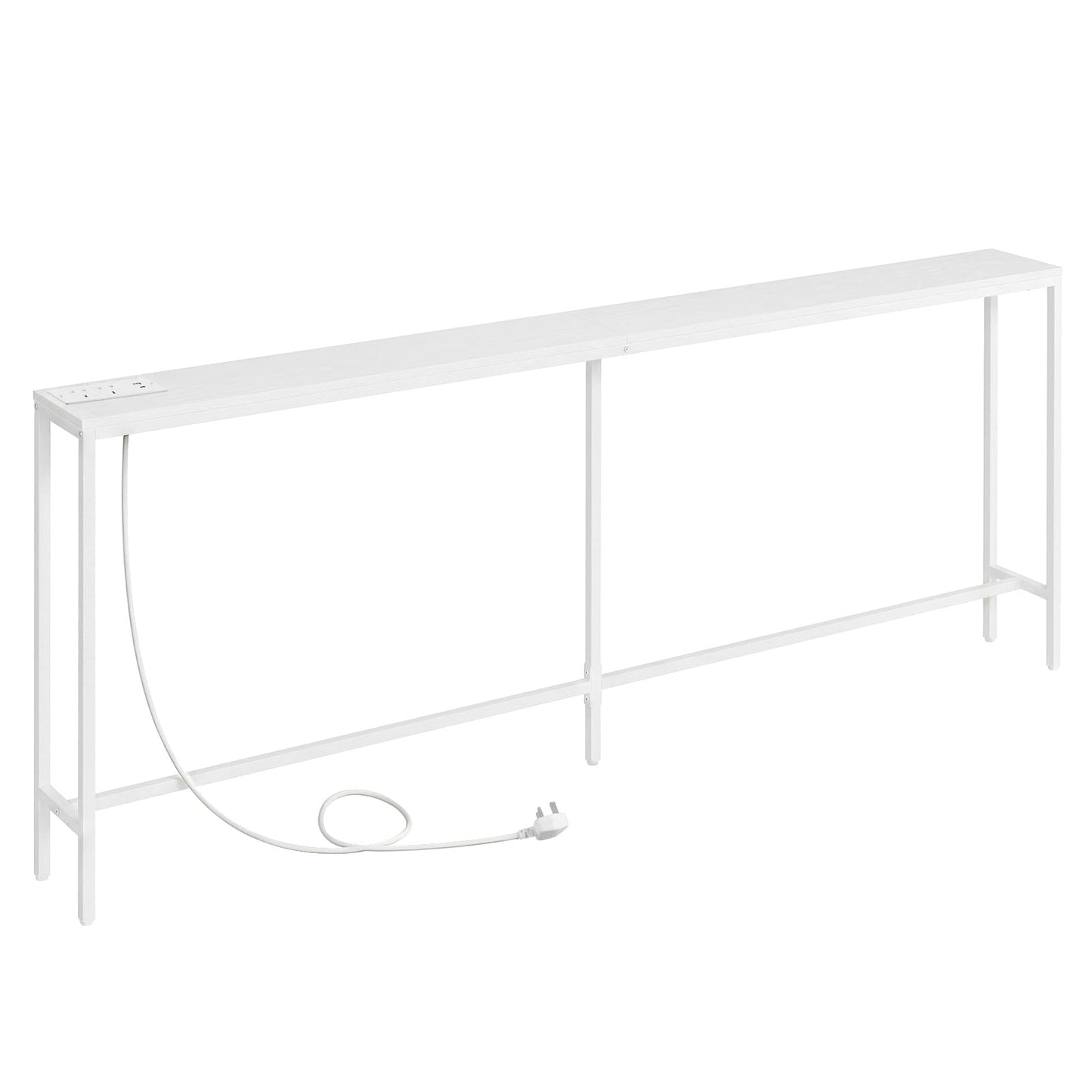 MAHANCRIS Console Table with Power Outlet, 200 cm Narrow Sofa Table, Industrial Entryway Table with USB Ports, Behind Couch for Entryway, Hallway