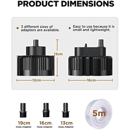 Lnicez 𝟯𝟬𝟬𝟬𝐋／𝐇 Submersible Water Pump, Powerful Portable Water Pump(75W) with 5m Drainage Hose & 7.5m Upgraded Power Cord for Swimming Pools, Fish Tank, Pond,3 Nozzles