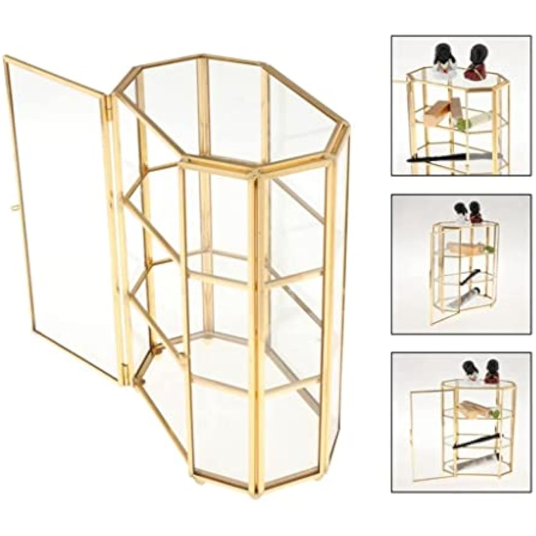 zalati Jewelry Box 3-Tier Glass Makeup Organizer Storage Multifunction Display Case for Dressing Table Decoration - 21.5x16.5x10cm