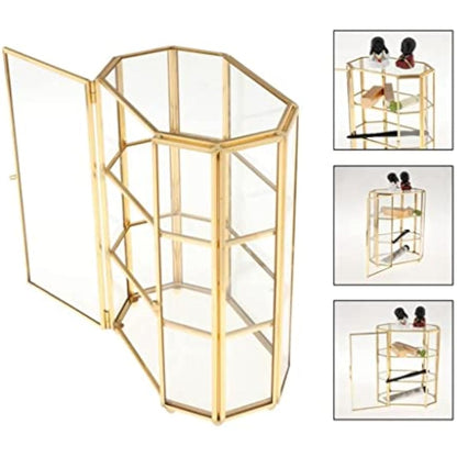 zalati Jewelry Box 3-Tier Glass Makeup Organizer Storage Multifunction Display Case for Dressing Table Decoration - 21.5x16.5x10cm