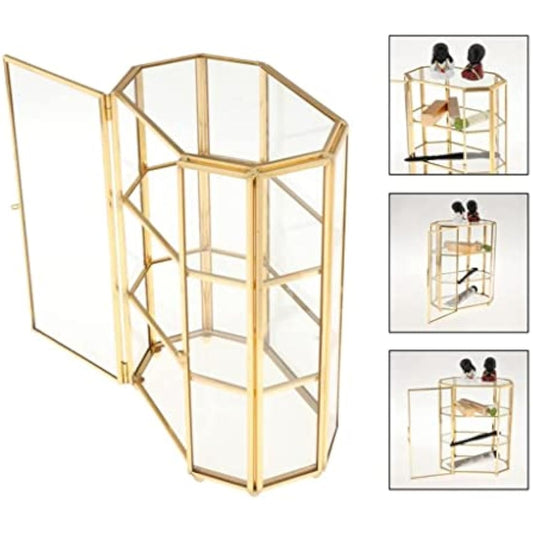 zalati Jewelry Box 3-Tier Glass Makeup Organizer Storage Multifunction Display Case for Dressing Table Decoration - 21.5x16.5x10cm